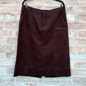 Eddie Bauer Skirt Vintage 90s Brown Canvas Cargo Midi Straight Cut Casual